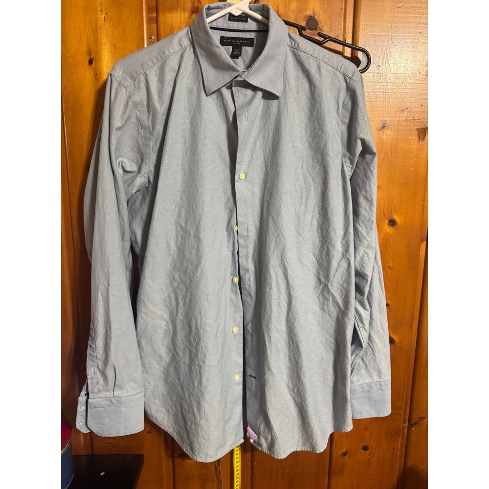 Banana Republic Mens Fitted Blue Micro Diamond Cotton Button Down M 15-15.5